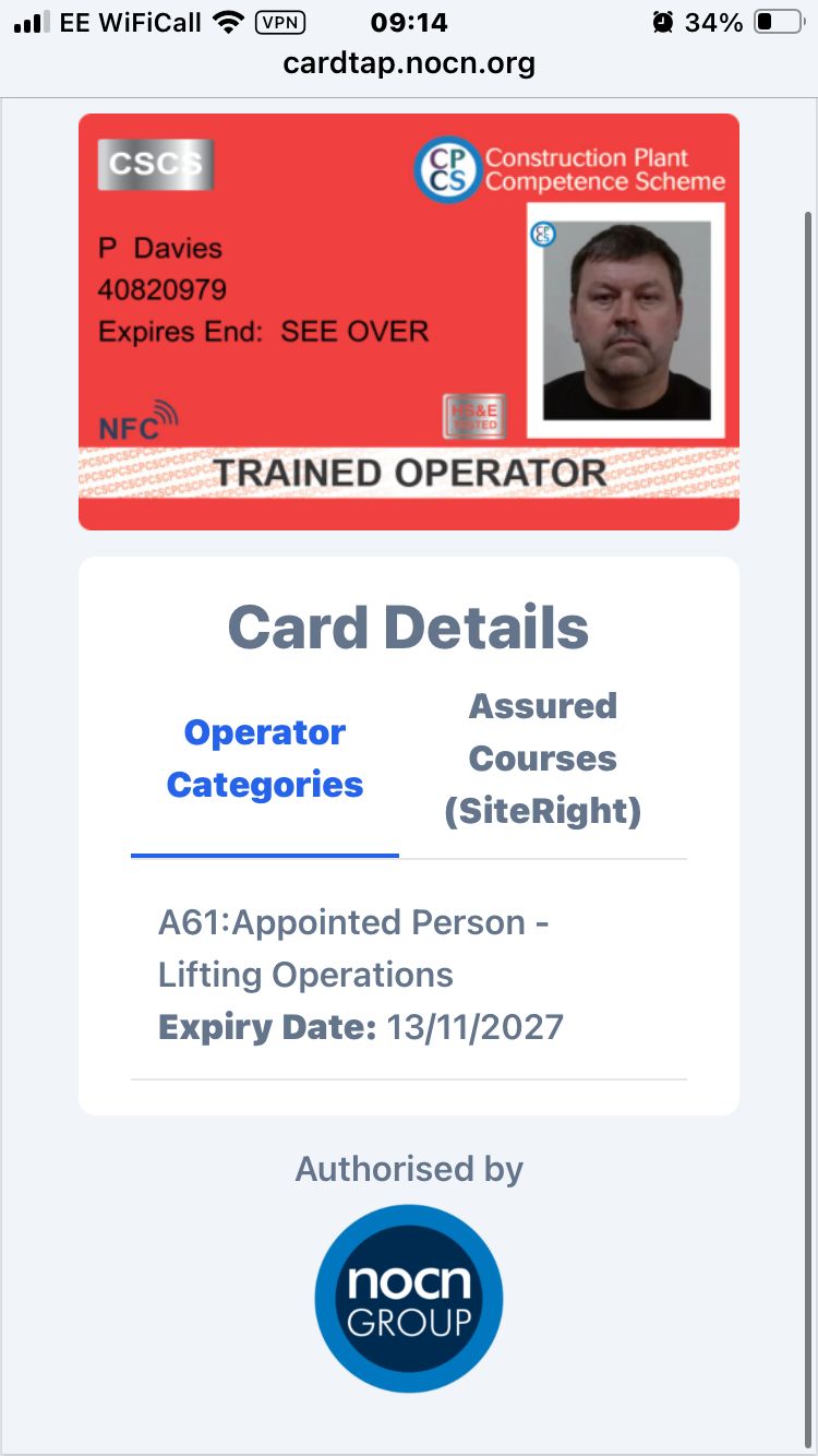 Appointed Person certificate for Paul Davies, valid to 13 November 2027